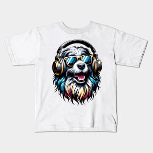 Smiling Schapendoes DJ Spins Tunes in Japanese Art Kids T-Shirt